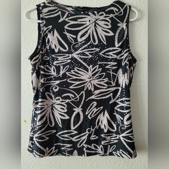 George Shiny Black And Cream Floral Tank Blouse Size Medium - Picture 2 of 7